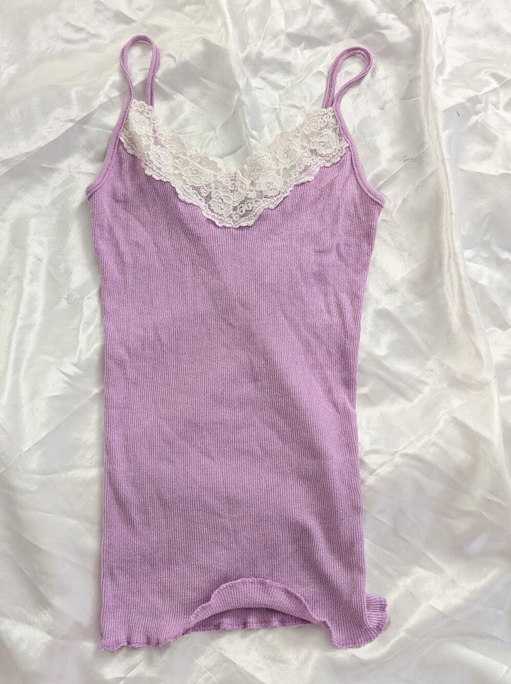 Michael Stars Lilac Ribbed Lace-Trim Camisole